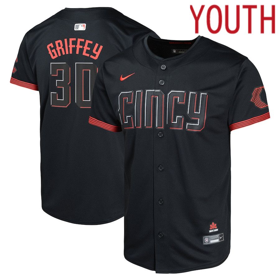 Youth Cincinnati Reds 30 Ken Griffey Jr. Nike Black City Connect Limited Player MLB Jersey